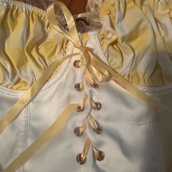 Yellow and Red Gnome Mini Dress Costume with Hat and Mushroom Bag - Picture 7 of 8